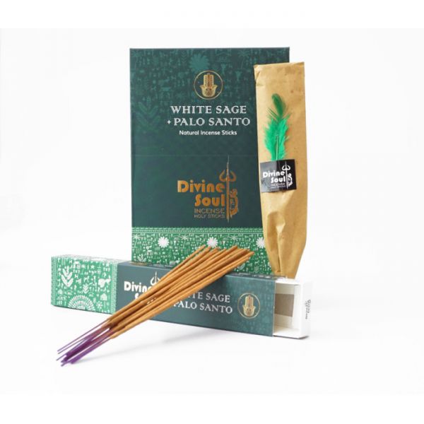 Аромапалички пилкові натуральні  Біла Шавлія і Пало Санто DIVINE SOUL  WHITE SAGE PALO SANTO 15 гр