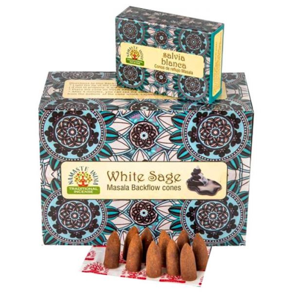 Ароматичні конуси для Backflow Біла Шавлія NAMASTE INDIA WHITE SAGE