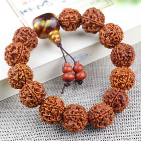 Чотки-браслет із рудракші 14 бусин ЧЕРЕПАХА З РОЗДІЛЬНИКАМИ