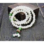 Чотки з білого нефриту "ЛОТОС У БУТОНІ" 108 намистин