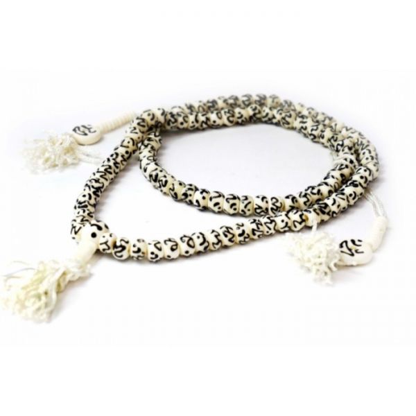 Чотки з кістки ОМ білі + чорний малюнок  8 мм  108 намистин