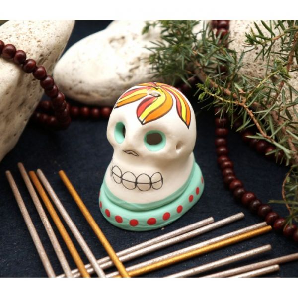 Підставка під аромаконуси терракот Череп №2 волосатий Білий