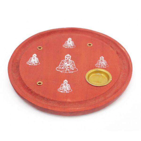 Підставка під аромапалички і конуси з дерева манго Тарілка Будда Червона