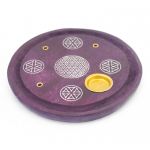 Підставка під аромапалички і конуси з дерева манго Тарілка Квітка життя Фіолетова